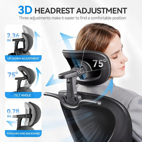 Ergonomic Office Chair With 3D Headrest And Mesh Back All Day Comfort Adjustable Lumbar Support Flip Up Armrests 350 Lb Capacity Desk Chair For Home Or Office Black showing headrest adjustments