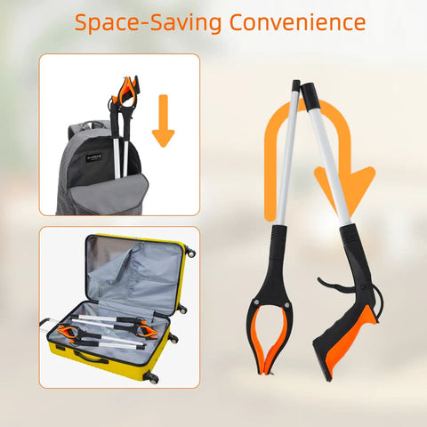 Two Pack 32 Inch Foldable Lightweight Grabber Reacher Tool For Elderly With 360 Degree Rotating Head And Wide Jaw For Trash Pickup And Easy Reach Orange
