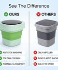 Laundry Day No Sweat With This 6L Folding Portable Washing Machine showing compact agitator wash design compared to rigid bucket.
