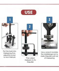 Step-by-step instructions for using the Shop Pro Built Tough 5 To 10 Ton Hydraulic Three Jaw Bearing Puller Kit.