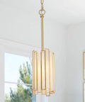 Gold Pendant Lighting With White Glass Cylinder For Kitchen Island, Hallway, Foyer, Bedroom, And Dining Room, A Modern Glam Light