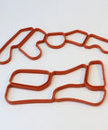 Engine Oil Filter Housing Gasket Set 2721840080 2721840280 for Mercedes M272 Engines, showing two red gasket pieces on white background.