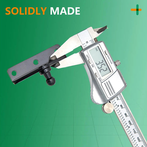 Digital caliper measuring a 4 Pack Universal 10mm Ball Stud Gas Struts Mounting Bracket for Gas Springs and Lift Supports L Type Bracket