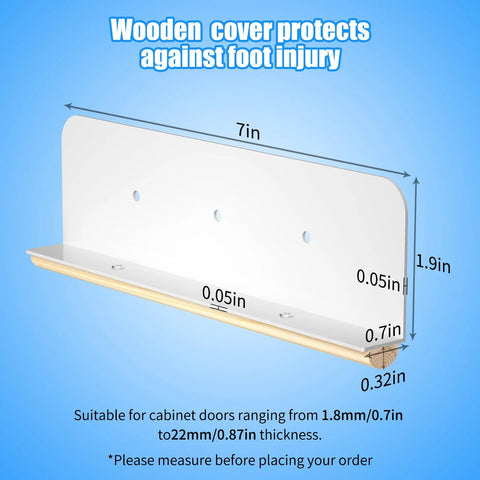 Trash Cabinet Foot Pull Hands Free Foot Pedal Opener dimensions guide with wooden cover for injury protection and cabinet door compatibility.
