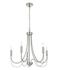 5 Light Brushed Nickel Farmhouse Chandelier Candelabra Style Modern Pendant Lighting For Living Room Kitchen Island Foyer With Adjustable Chain Ceiling Fixture Dope Rustic Charm