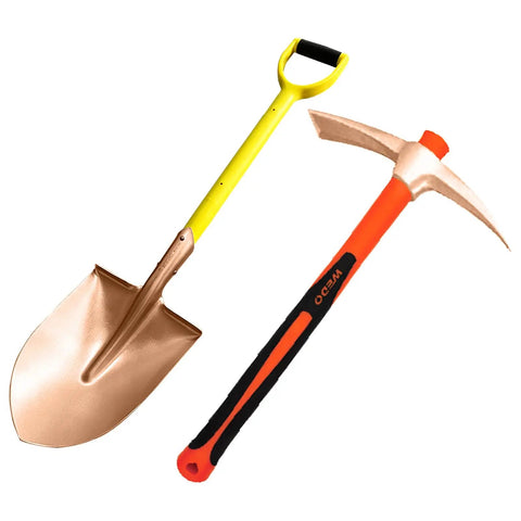 Non Sparking Round Point Shovel And Pick Mattock Set With 39 Inch Straight Blade Shovel And 36 Inch Heavy Duty Pick Hoe