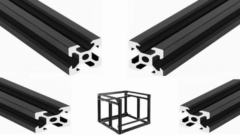 Four Piece 2020 T Slot Aluminum Extrusion Rails 200mm Long Black Anodized Finish European Standard with frame