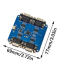Plug And Play Slick Quad Port Type C To RS232 Serial Converter Board With Live Activity Led Indicators Compact Mounting Pcb For Automation Diagnostics Embedded Tech Fix Heavy Duty Quick Swap Setup, shown with dimensions 77mm by 69mm.