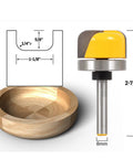 Premium 1/4 Inch Shank Flush Trim Router Bit For Wood Carving And Hinge Mortising With Precise Bearing Straight Design next to a wooden bowl.