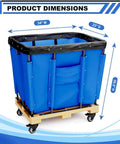 Top Shelf Heavy Duty Vinyl Basket Truck Glide Smooth Industrial Laundry Hamper Commercial Service Cart With Sturdy Wheels Blue Cover dimensions 34x22x30.5 inches.