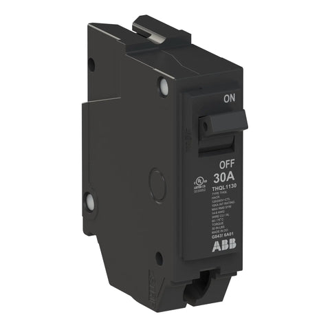 30 Amp Single Pole Circuit Breaker With Heavy Duty Thermal Magnetic Build And 10 Kaic Rating, side view showing ON/OFF switch.