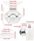 Push Button Latch Set for Cabinets and Drawers, Zinc Alloy Keyless Cupboard Locks Pack of 5, dimensions diagram