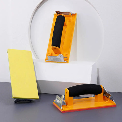 Two Pack Sandpaper Holder With Sponge Grip For 9 By 3.6 Inch Wet Dry Sheets, features strong bite spring and durable design