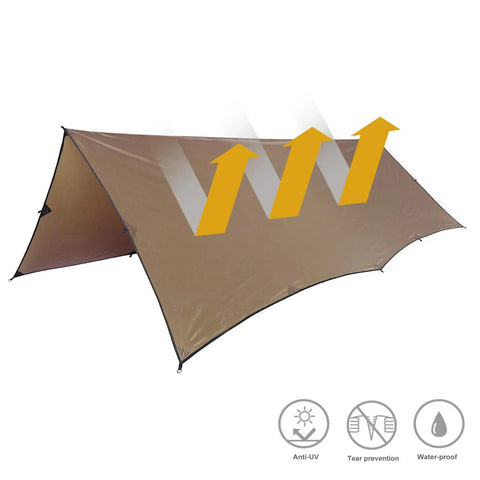 Bulwark Camping Tarp Rain Fly 12.8 Ft By 9.5 Ft Tough As Nails Ultra Waterproof 210T Polyester Shelter With Heat Taped Seams UV Guard