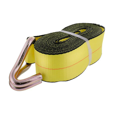 Beefy 3 Inch Ratchet Tie Down Strap, 27 Feet Long, Zinc Plated Double J Hooks, 5,000 Pound Load Limit, Heavy Duty Webbing Coiled