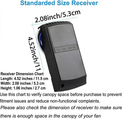 Receiver dimensions for Universal Ceiling Fan Remote Kit 3 In 1 With Light Dimming Timing And Speed Control For Hunter Harbor Breeze