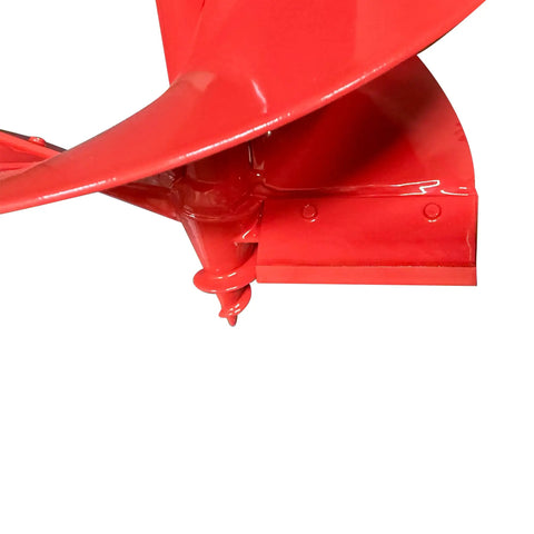 Close-up of 8 Inch Diameter 36 Inch Long Double Spiral Earth Auger Bit with Zigzag Replaceable Blades in red color