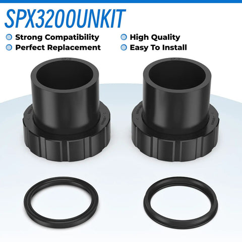 Pump Union Connection Kit for Hayward TriStar NorthStar EcoStar Pumps SwimClear, two black connectors and rings.