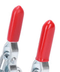 Close-up of Heavy Duty Toggle Clamp With Arrow Storage Case, 50kg Holding Capacity, Iron And Plastic Welding Fixture Clamp, red handles