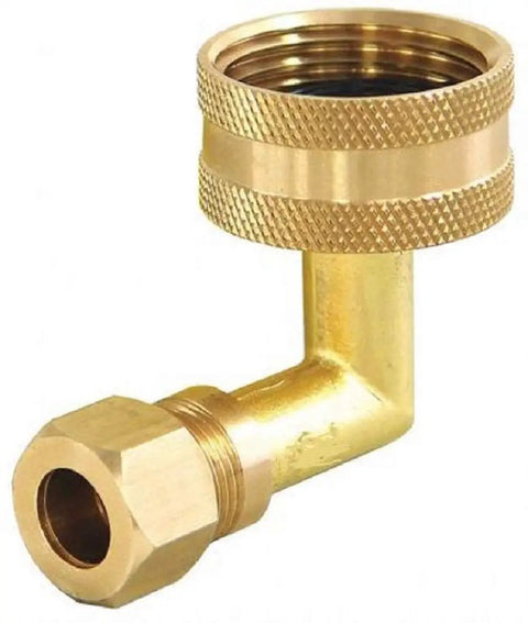 Beefy Brass Dishwasher Elbow Adapter 90 Degree Swivel Connector For Hose Hookup Three Eighths Inch Outer Diameter To Three Quarters Inch Female Hose Thread Leak Free Compression Fittings For Dishwasher Hose, brass 90° elbow