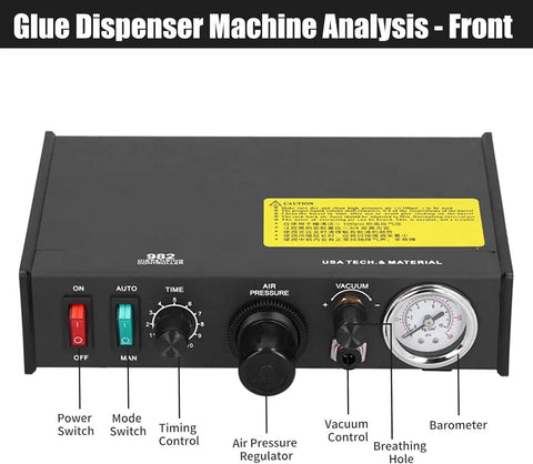 Front view of Semi Automatic Glue Dispenser Machine DC 24V With Digital Display showing controls and gauges for PCB use