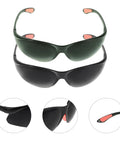 Top Shelf Welding Goggles 4 Pack With Splash Resistant Lens And Impact Rated Frame displayed in green and black with rubber grips.