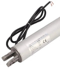 Heavy Duty 12V Tubular Electric Linear Actuator With Planetary Gear Reduction And Tough As Nails Aluminum Housing For IP67 Waterproof High Speed 200mm Stroke Operation, showing compact design and connection wires.
