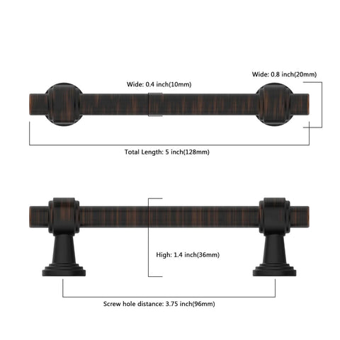 10 Pack 3.75 Inch 96mm Oil Rubbed Bronze Cabinet Handles For Kitchen Cabinets And Cupboards Cabinet Pulls Hardware For Drawers Super Easy Install Durable Modern Style, side view and dimensions