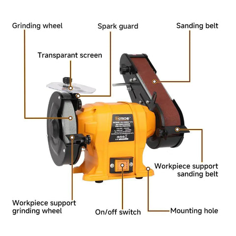 Tough As Nails 2 IN 1 Bench Grinder And 2X27 Inch Belt Sander Combo features grinding wheel, sanding belt, spark guard for efficient use.