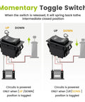 Diagram showing operation of 2 Pack 12V Reverse Polarity DPDT Rocker Switch Set For RV Trailer Tongue Jack Momentary On Off On