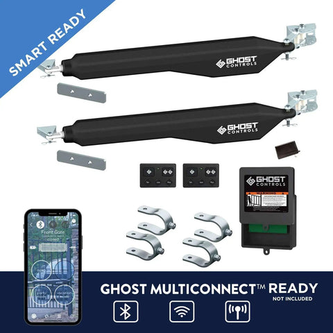 Dual Dope Smart Ready Automatic Gate Kit For Swing Gates Up To 1000 Pounds Or 12 Feet Per Gate With Tube Bracket System Solar Compatible