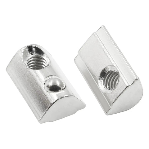 Pair of 30 Pcs M6 Half Round Spring T Nuts For 4040 Aluminum Extrusion Profiles, Carbon Steel With Nickel Plating, close-up view