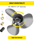 Stainless Steel Outboard Boat Propeller 13x21 For Mercury 40-140HP Engines, 3 Blade, Right Hand Rotation, 15 Tooth Hub