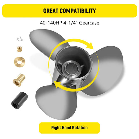 Stainless Steel Outboard Boat Propeller 13x21 For Mercury 40-140HP Engines, 3 Blade, Right Hand Rotation, 15 Tooth Hub