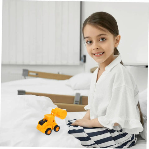 Girl playing with toy from 4 Pack Adorable Construction Truck Set with Realistic Front End Loader Models for imaginative play