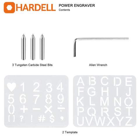 Compact 24W Engraving Pen Delivers Badass Performance At Five Speeds Includes Three Hella Durable Tungsten Carbide Bits For Crisp Etching On Metals Stone Glass And Wood Boasts A Cushioned Grip Handle Straight Out Of Box Ready: includes 3 tungsten carbide bits and 2 templates.