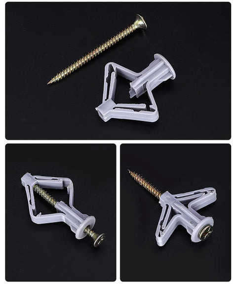 Self Drilling Hollow Wall Anchor Kit With Screws For Drywall And Plaster Grey Plastic Anchors Supports Up To 65 Lbs Includes 50 Anchors And 50 Screws