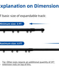 15Ft Retractable Curtain Track Kit With Hooks, Ceiling And Wall Mount, Heavy Duty Telescoping Main Rail For Room Divider, Wardrobe, RV, Hospital, Living Room And Bathroom, Black size chart showing 3 FT to 6 FT