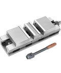 Rock Solid Six Inch Heavy Duty Angle Vise Crafted From Thick Cast Iron Milling Machine Bench Vise And Drill Press Clamp With Full Swivel Base Perfect Cnc Workholding Tool A Total Workshop Gotta Have with silver clamps and handle.