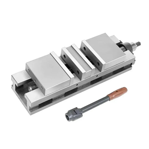 Rock Solid Six Inch Heavy Duty Angle Vise Crafted From Thick Cast Iron Milling Machine Bench Vise And Drill Press Clamp With Full Swivel Base Perfect Cnc Workholding Tool A Total Workshop Gotta Have with silver clamps and handle.