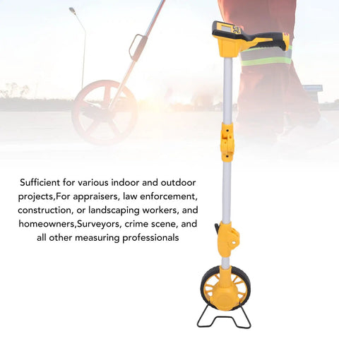 Yechiry Digital Measuring Wheel for Surveying | Backlit Display IP54, on a work site, showcasing ergonomic handle and durable construction.