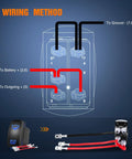 Diagram showing wiring method for Blue 5 Pin On Off Rocker Switch For Bilge Pump And Led Light Bar SPST 20A/12V 10A/24V.
