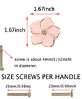 4 Piece Pink Petal Drawer Knobs With Bling Centers Spark A Major Bedroom Glow Up Solid Zinc Alloy Cabinet Hardware For Dresser And Closet Upgrade Top Notch Girls Room Decor with two screw sizes shown.