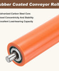 Patikul 2Pcs Heavy Duty Conveyor Rollers, 8 Inch Long Orange Rubber Coated Steel Transfer Wheels for woodworking use, showing steel core.