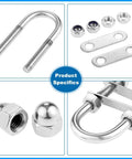 Two Pack Stainless Steel U Bolts For Boat Rigging Bow Eye Tie Down 316 Marine Grade Corrosion Resistant M10x90x130x36mm
