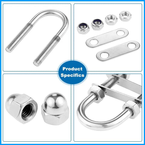 Two Pack Stainless Steel U Bolts For Boat Rigging Bow Eye Tie Down 316 Marine Grade Corrosion Resistant M10x90x130x36mm