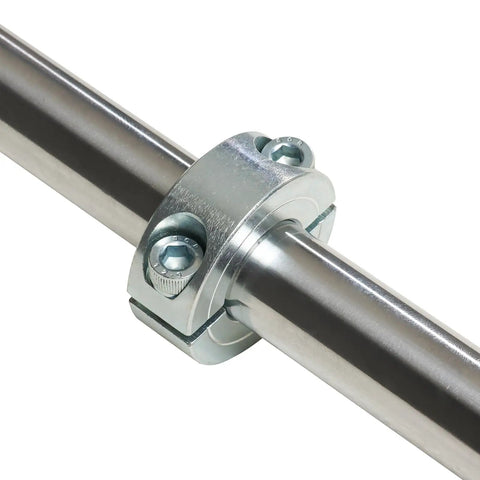 Split Shaft Collar With H7 Tolerance Bore 3/8, 7/8 OD, 3/8 Thick, Zinc Plated 1045 Steel, Set Screw Shaft Clamp For Precise Motion Control Systems And Heavy Duty Machinery on shaft