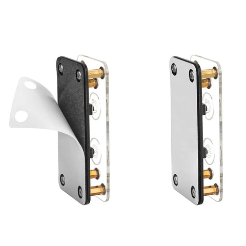 Side view of acrylic external PC power button switch with adhesive backing, part of External Desktop PC Power Button Switch For Case Panel On Off Button Replacement For Motherboard External Power Supply Acrylic DIY Chassis Repair For Damaged Front Panel And Water Cooled Builds.