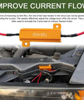 2 Pack 50W 6 Ohm LED Turn Signal Load Resistors With Quick Wire Clips Aluminum Shell shown installed in car engine bay.
