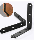 Slick Black Metal Corner Brackets For Shelves And Cabinets L Shaped Wall Support with holes for easy mounting.